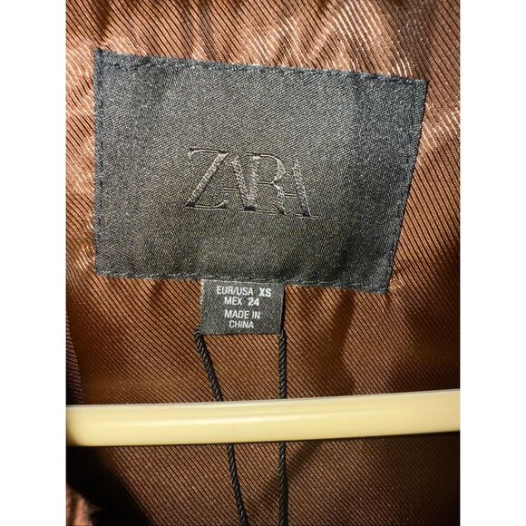 Zara Women's Plaid Full Zip Velvet Collar Cropped Cape Jacket Brown XS NWT - Picture 5 of 8